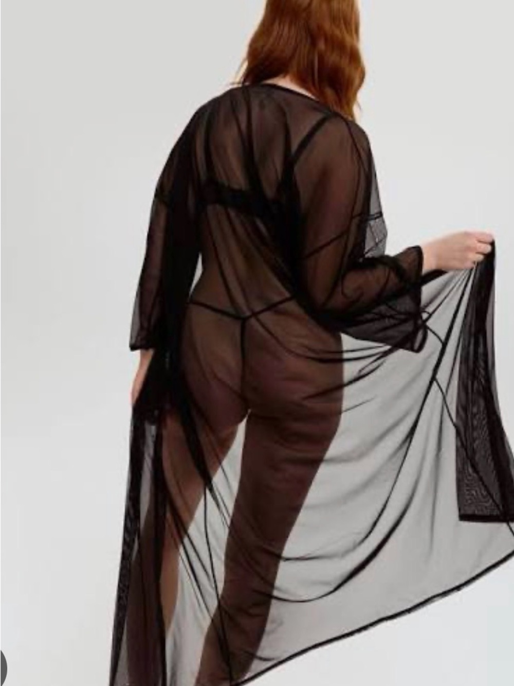 BNWOT Blush Lingerie Sheer Black Mesh Kimono Robe